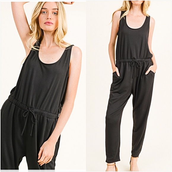 Softest Ever Black Jumpsuit Pockets L - Picture 2 of 8